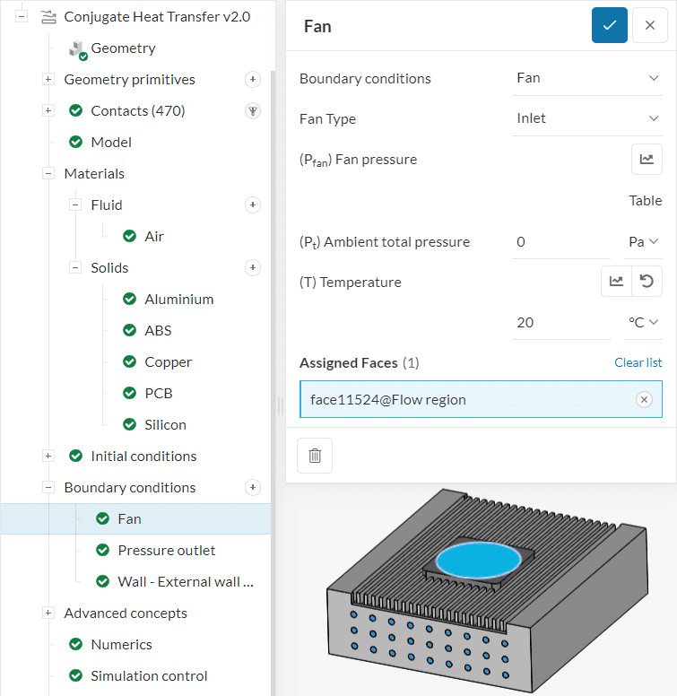 fan boundary condition configuration window
