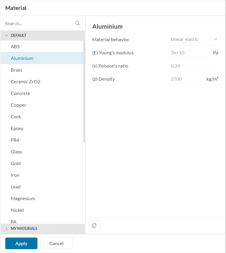 materials list simscale