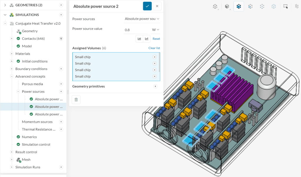 each chip has a 1.5W heat load applied to it.