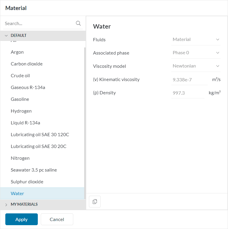 selecting materials for multiphase analysis in simscale