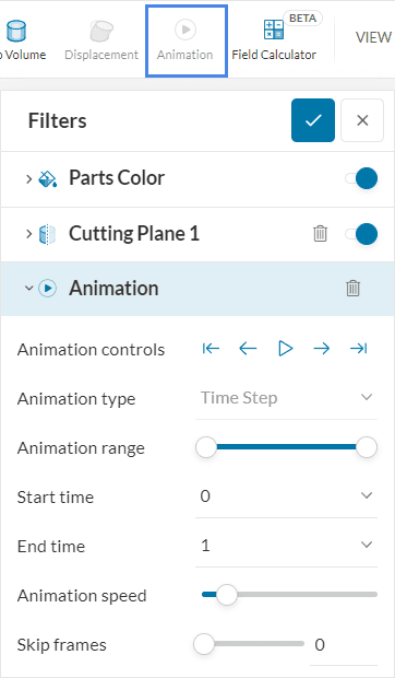 animation control panel in simscale for multiphase globe valve