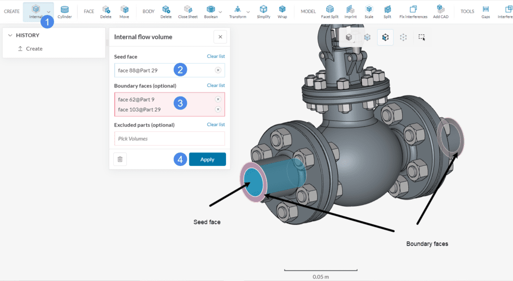 internal flow volume operation in cad mode