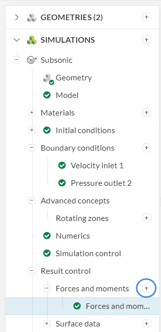 forces and moments selection from simulation tree in simscale