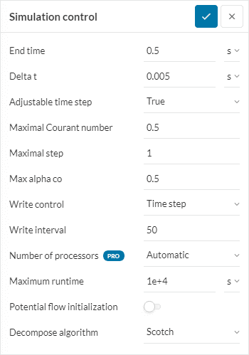 simulation control panel in simscale workbench