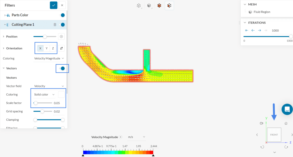 cutting plane filter with vectors in simscale