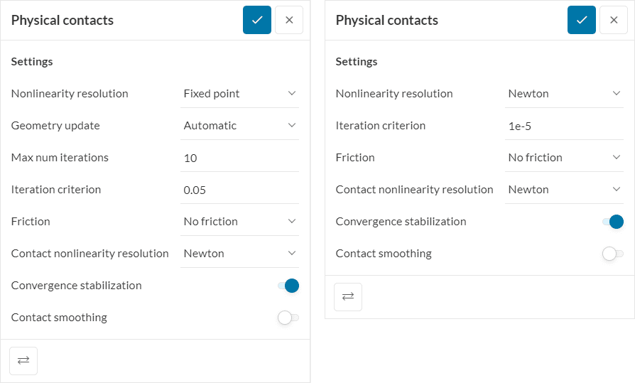 physical contact global setup panel