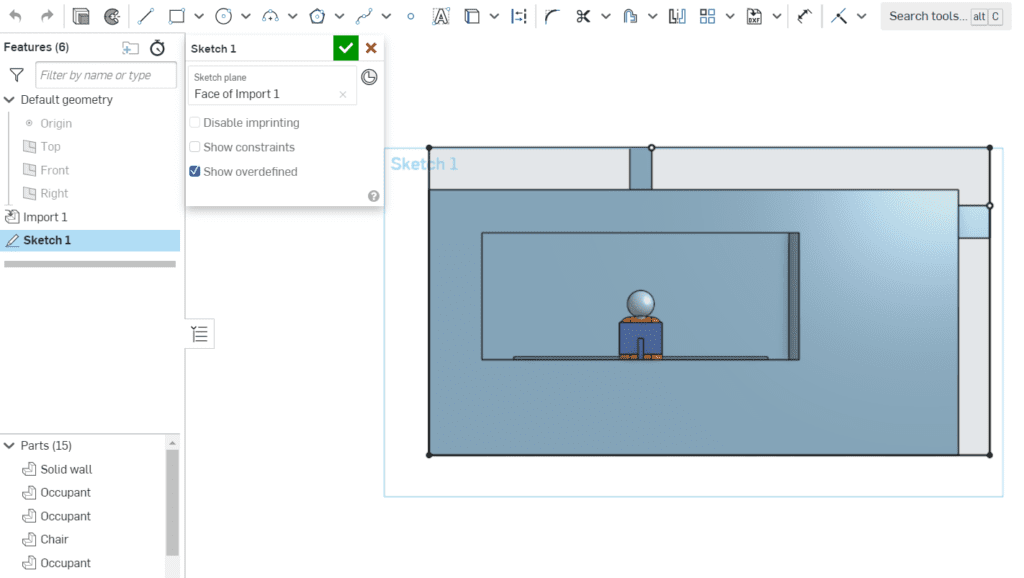 creating a rectangle for a flow region extraction on onshape