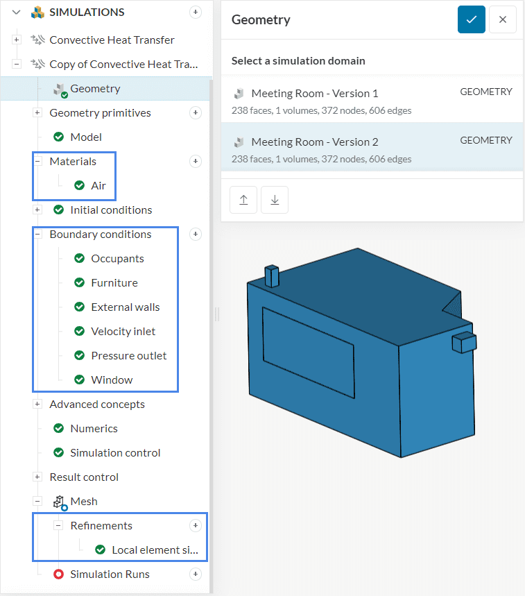 maintaining assignments for a simulation setup when changing geometries