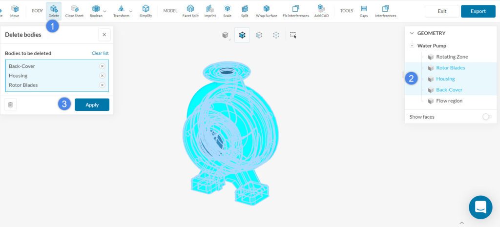 delete body operation cad mode simscale