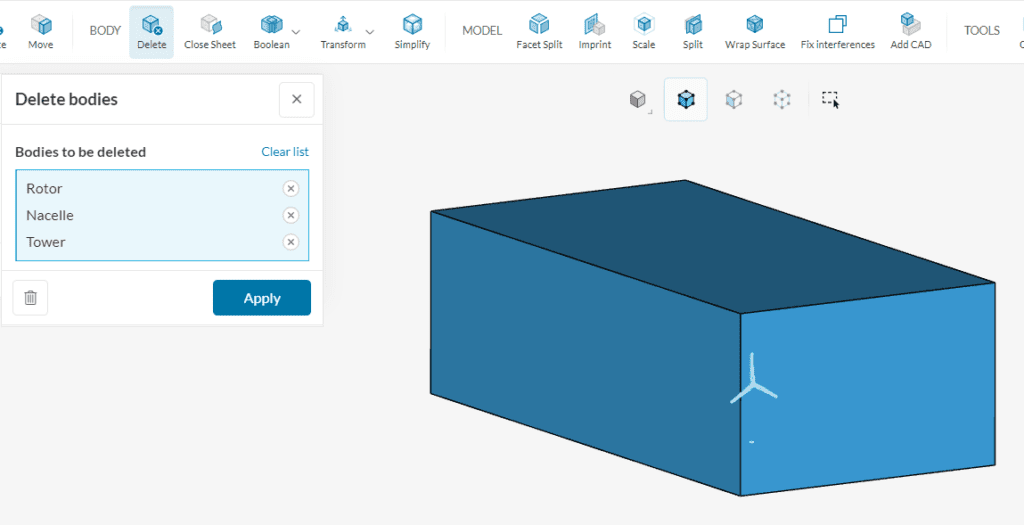 deleting solid parts simulation with a rotating zone cad mode