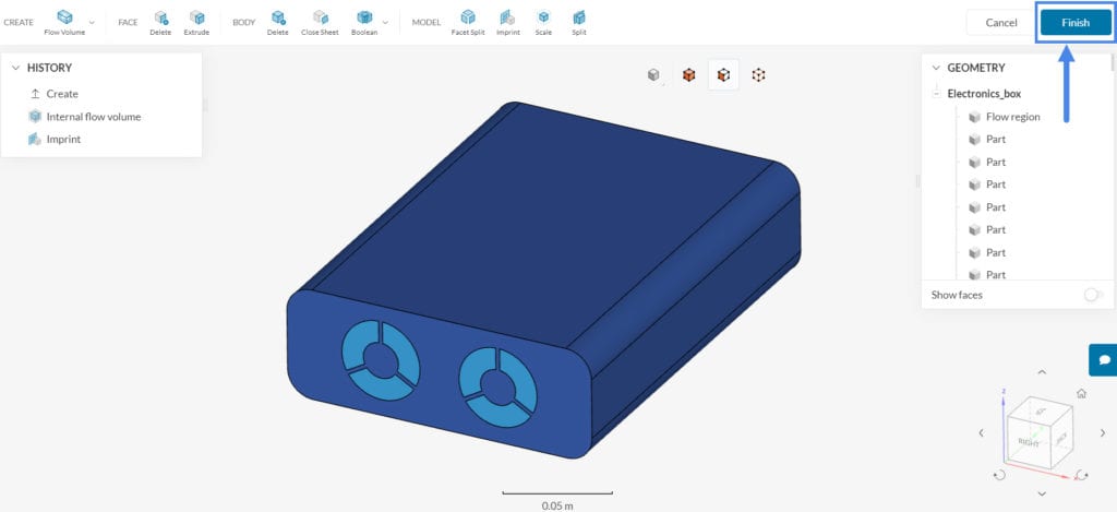 exporting the edited cad model from simscale cad mode to the workbench