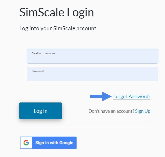 simscale login page creating a new password google account