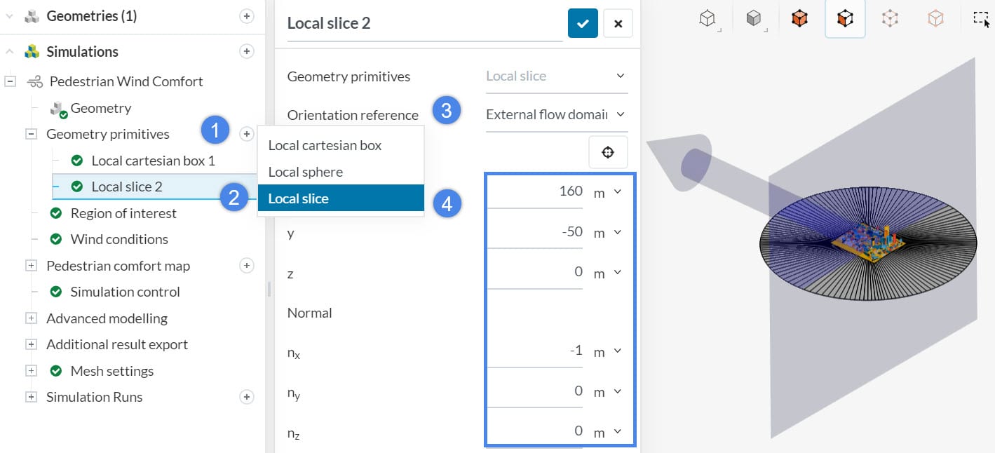 This picture shows how to create a local slice inside the flow domain