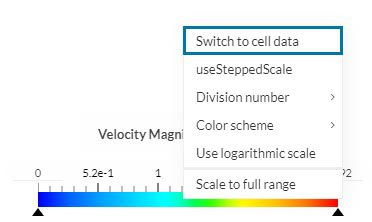 SimScale post-processor legend bar context menu
