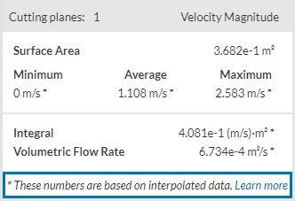 SimScale post-processor bulk calculator showing a warning about interpolated data