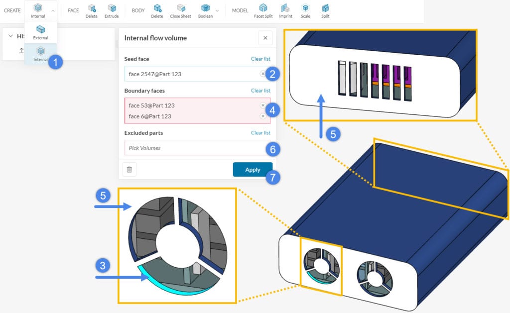 internal flow volume extraction operation is executed on an electronics box with multiple openings