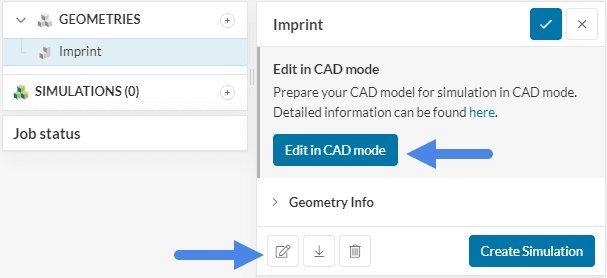 imprint operation open edit in CAD Mode