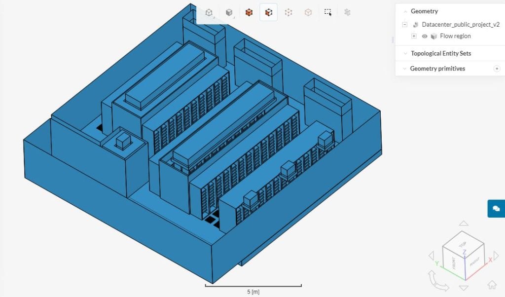 data center geometry set up on simscale