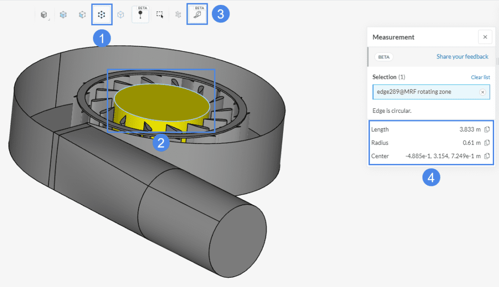 Selecting an edge to calculate the radius and center point