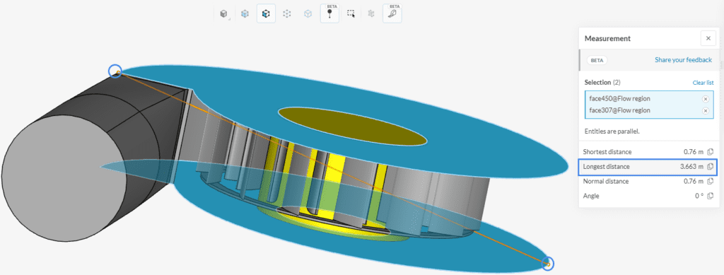 Checking the longest distance between two different regions