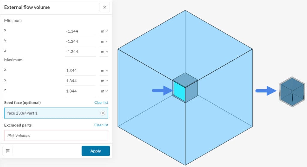 seed face for external flow volume cad mode