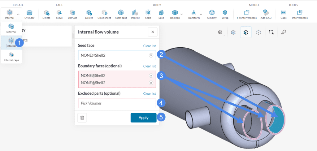 flow volume extraction internal setting
