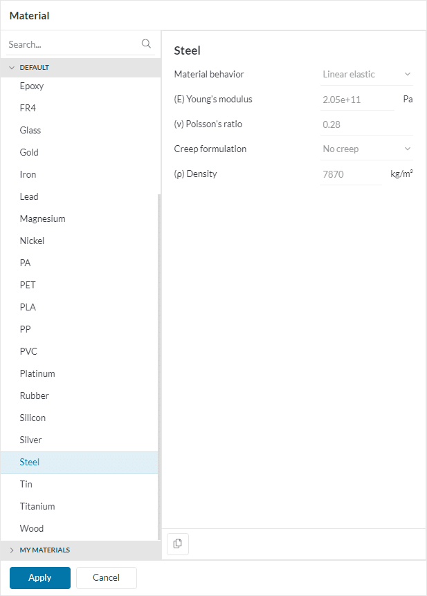 materials library window simscale