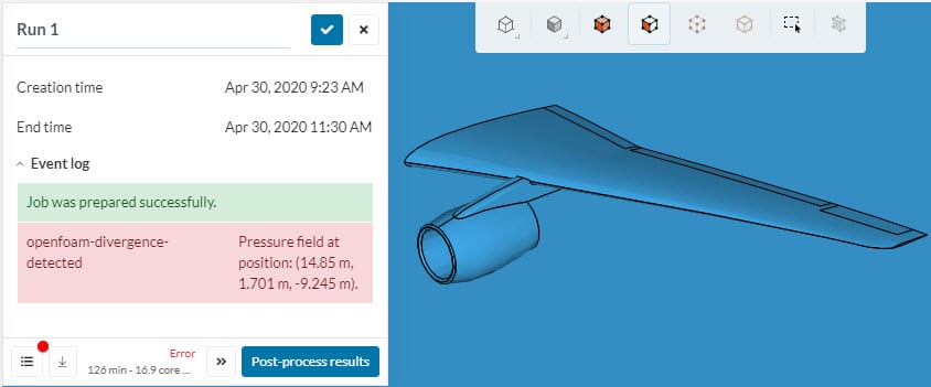 wing simulation divergence for pressure field