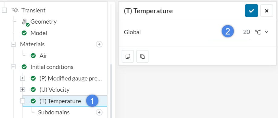 this picture shows how to define the initial temperature value of the fluid domain