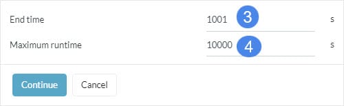 settings on how to continue an existing run which includes the extended run time and the maximum run time
