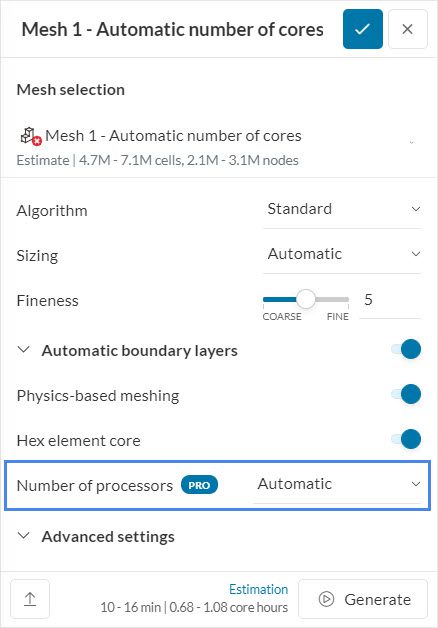 mesh settings core hour optimization