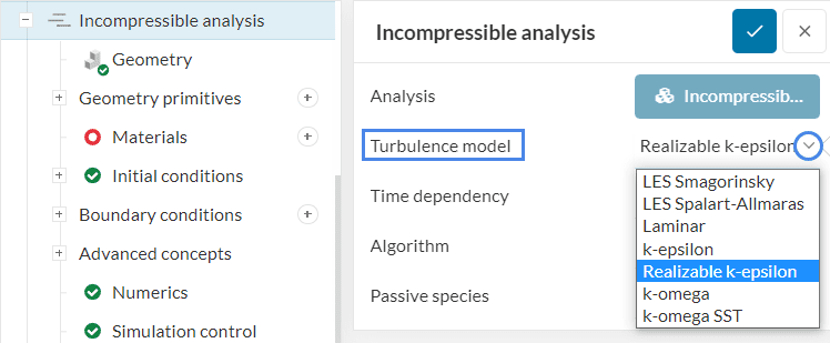 list of turbulence models in simscale