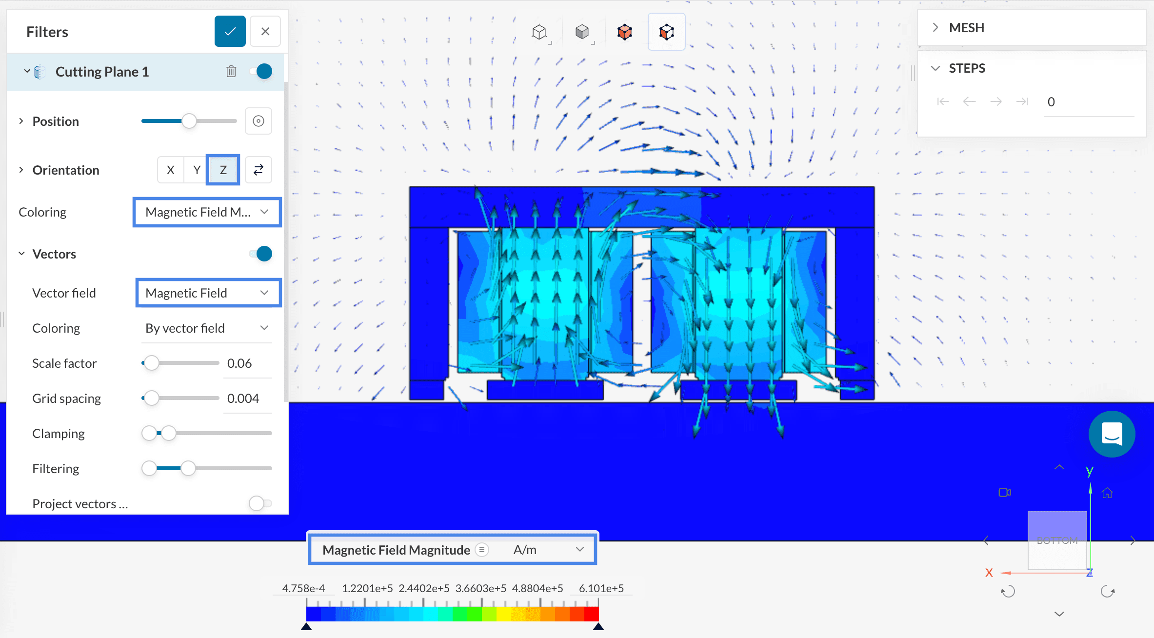 magnetic field magnitude vectors magnetic lifting machine