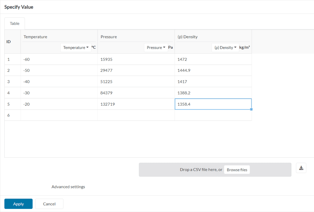 real gas material table definition
