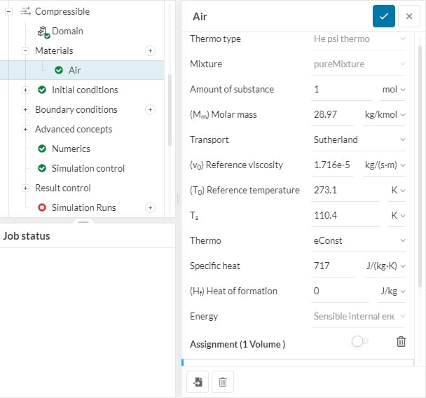 thermophysical fluid models panel in simscale