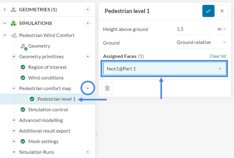 Pedestrian comfort map settings in Simscale