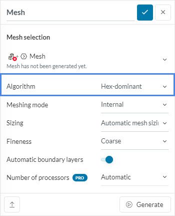 hex-dominant mesh chosen as meshing algorithm to solve cell zone error