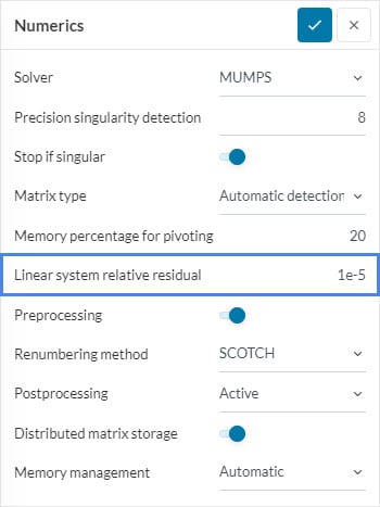 location of residual settings under numerics