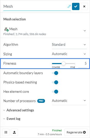 mesh settings to show how the user can refine the mesh