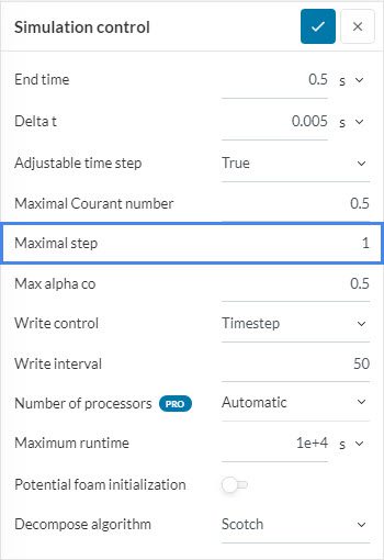 Maximum time step length configuration under Simulation control to resolve floating point exception error