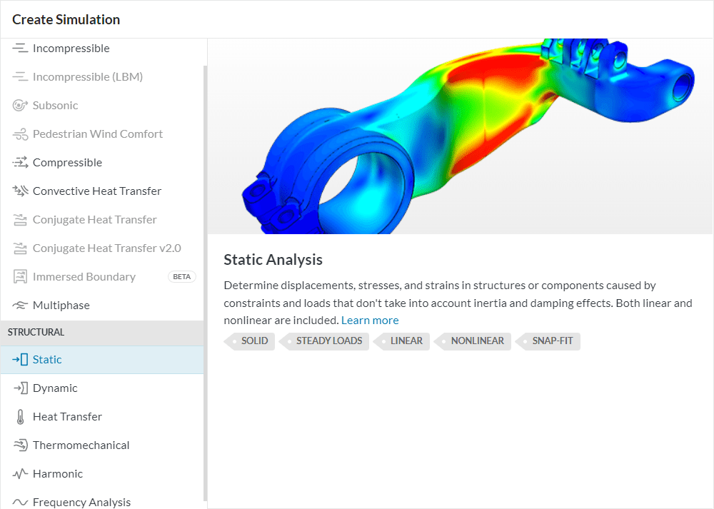 supported analysis types for uploaded mesh
