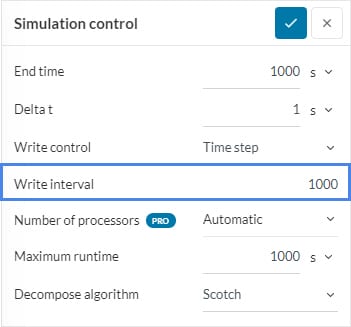 increasing the write interval in simulation control to save disk space
