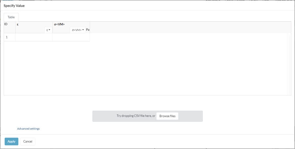 input stress strain curve in simscale